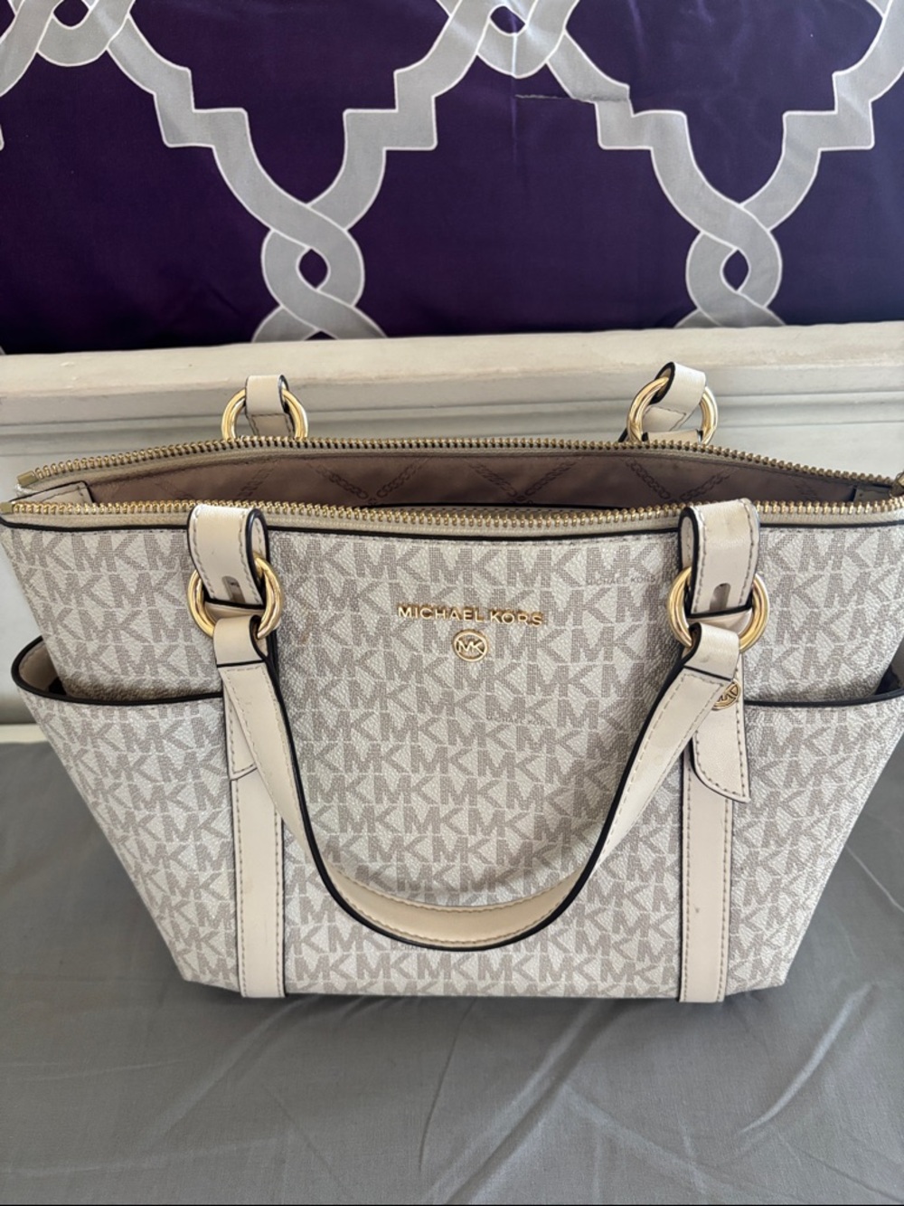 Michael Kors Ivory Signature Tote with Gold Hardware